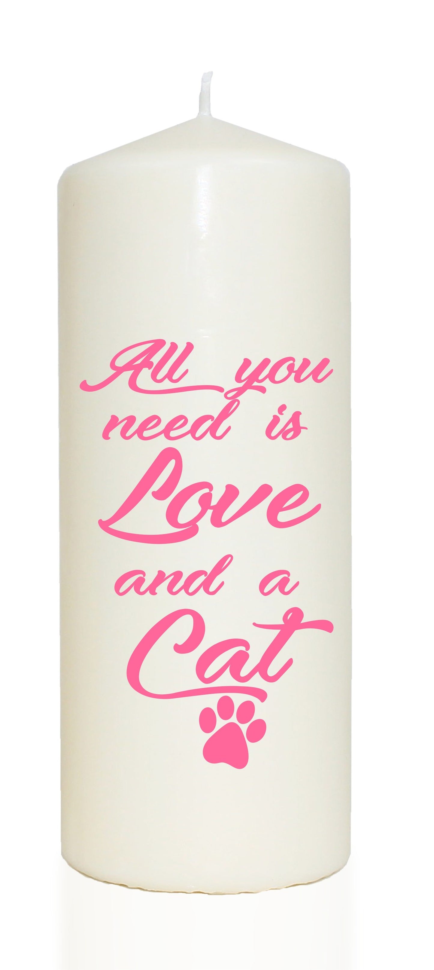 Spruchkerze, All you need is Love and a Cat, rosa, 20cm, 765g Ø8cm, Kerze mit Spruch, Brenndauer ca 70 Std