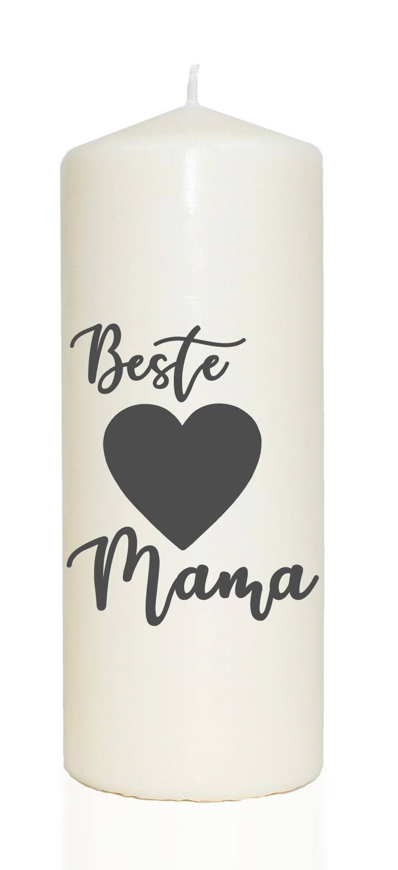 Spruchkerze, Beste Mama Herz, grau, 20cm, 765g d8cm, Kerze mit Spruch, Brenndauer ca 70 Std