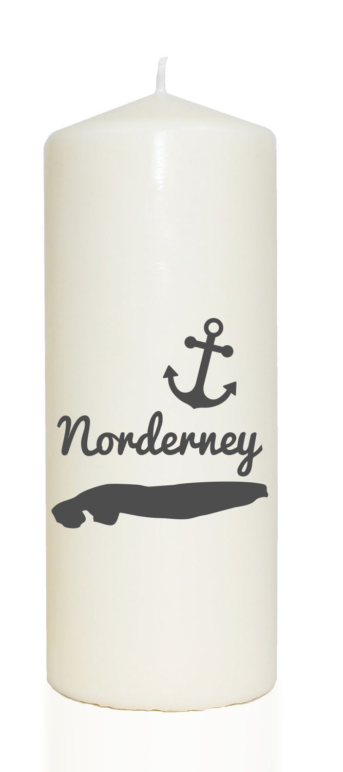 Spruchkerze, Insel Norderney Silhouette, grau, 20cm, 765g d8cm, Kerze mit Spruch, Brenndauer ca 70 Std maritim