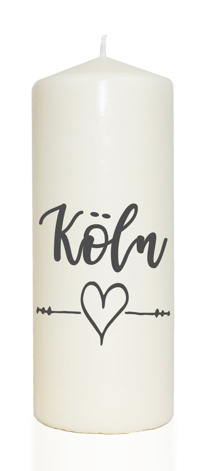 Spruchkerze, Köln Herz, grau, 20cm, 765g d8cm, Kerze mit Spruch, Brenndauer ca 70 Std