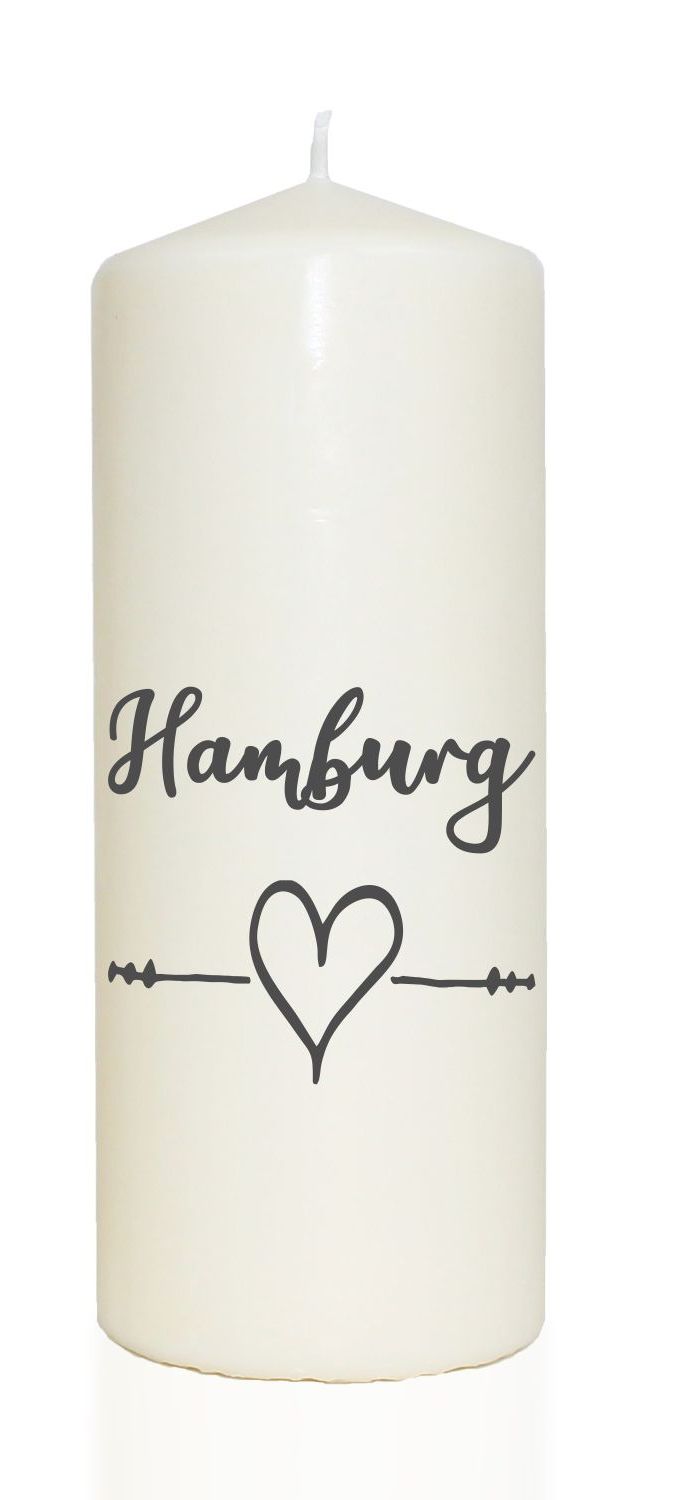 Spruchkerze, Hamburg Herz maritim, grau, 20cm, 765g d8cm, Kerze mit Spruch, Brenndauer ca 70 Std