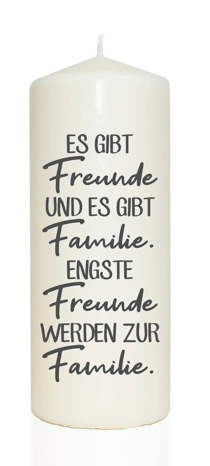 Spruchkerze, Es gibt Freunde und es gibt Familie, grau, 20cm, 765g d8cm, Kerze mit Spruch, Brenndauer ca 70 Std