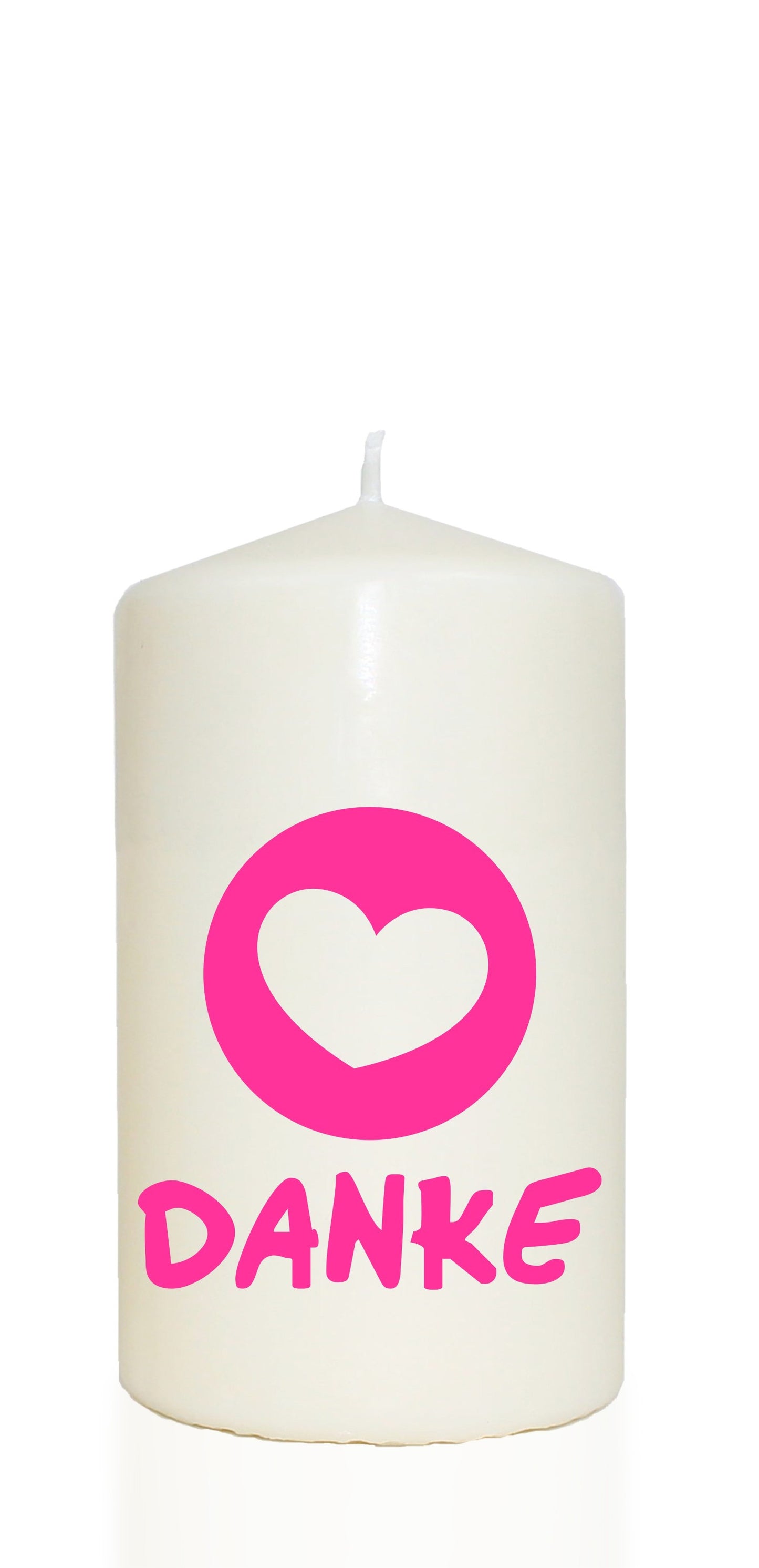 Spruchkerze, DANKE mit Herz, pink, 14cm, 480g Ø8cm, Kerze mit Spruch, Brenndauer ca 55 Std