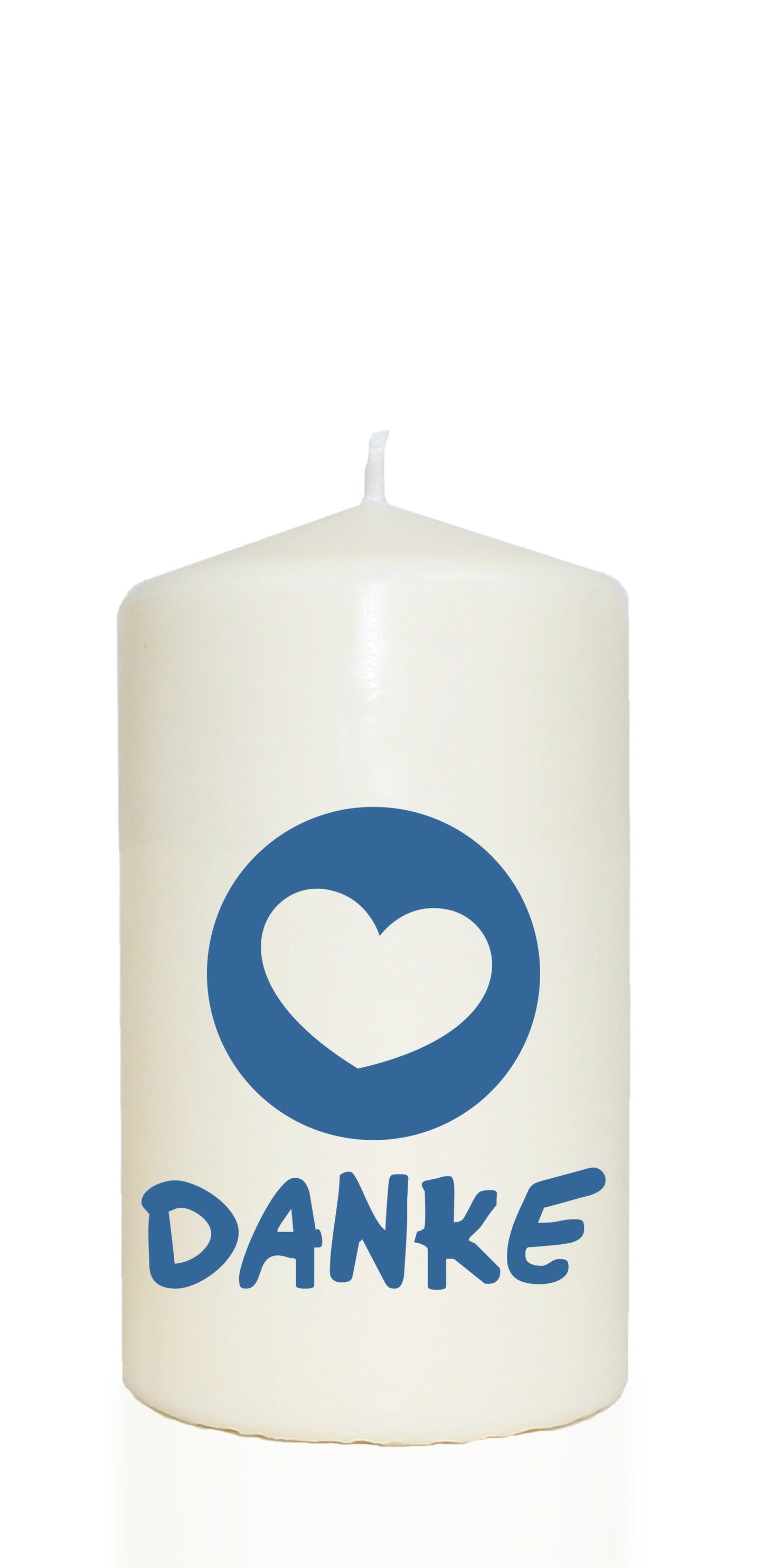 Spruchkerze, DANKE mit Herz, blau, 14cm, 480g Ø8cm, Kerze mit Spruch, Brenndauer ca 55 Std
