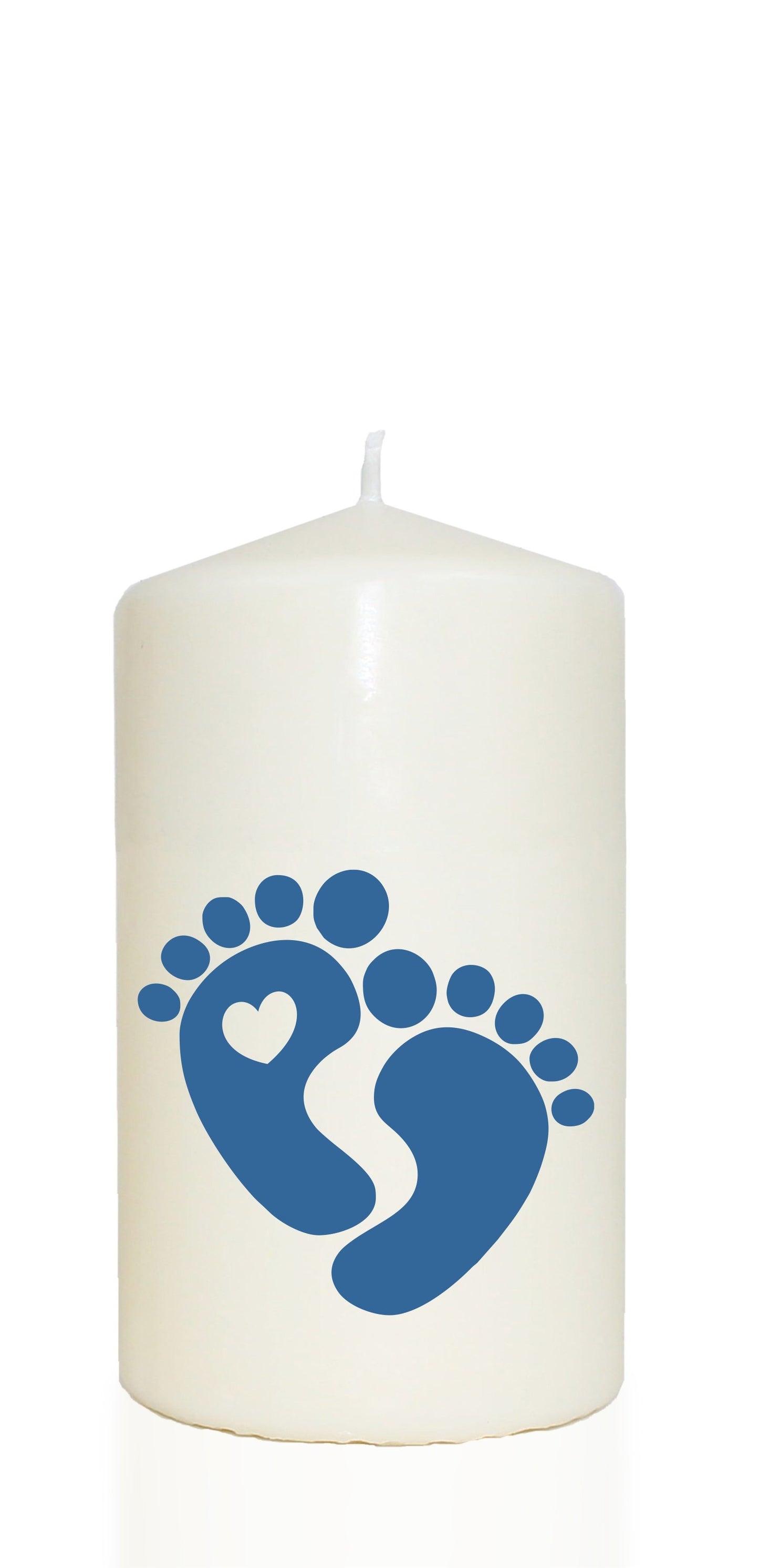 Spruchkerze, Baby Füßchen zur Geburt / Taufe, blau, 14cm, 480g Ø8cm, Kerze mit Spruch, Brenndauer ca 55 Std