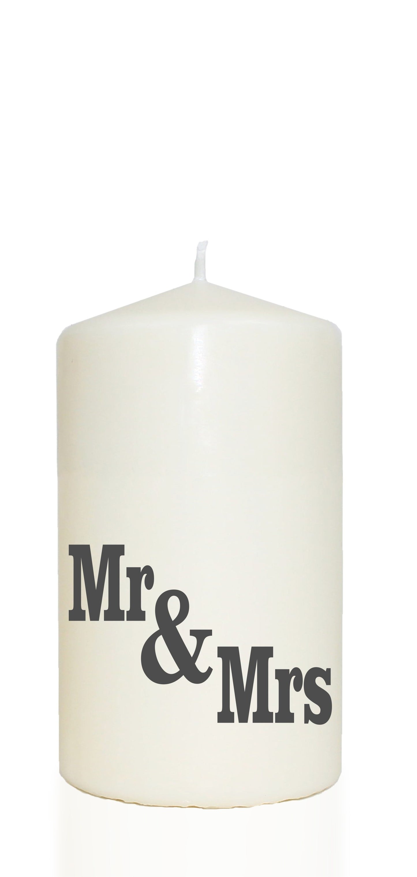 Spruchkerze, Mr & Mrs, grau, 14cm, 480g Ø8cm, Kerze mit Spruch, Brenndauer ca 55 Std