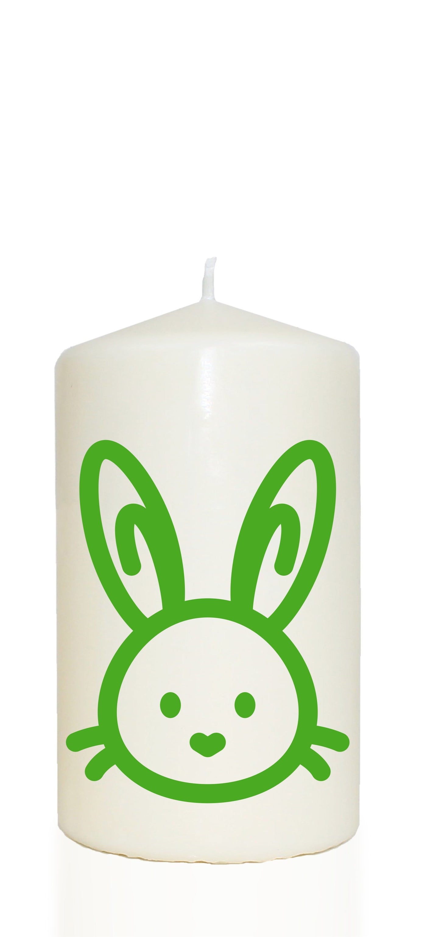 Spruchkerze, Hase / Osterhase, grün, 14cm, 480g Ø8cm, Kerze mit Spruch, Brenndauer ca 55 Std