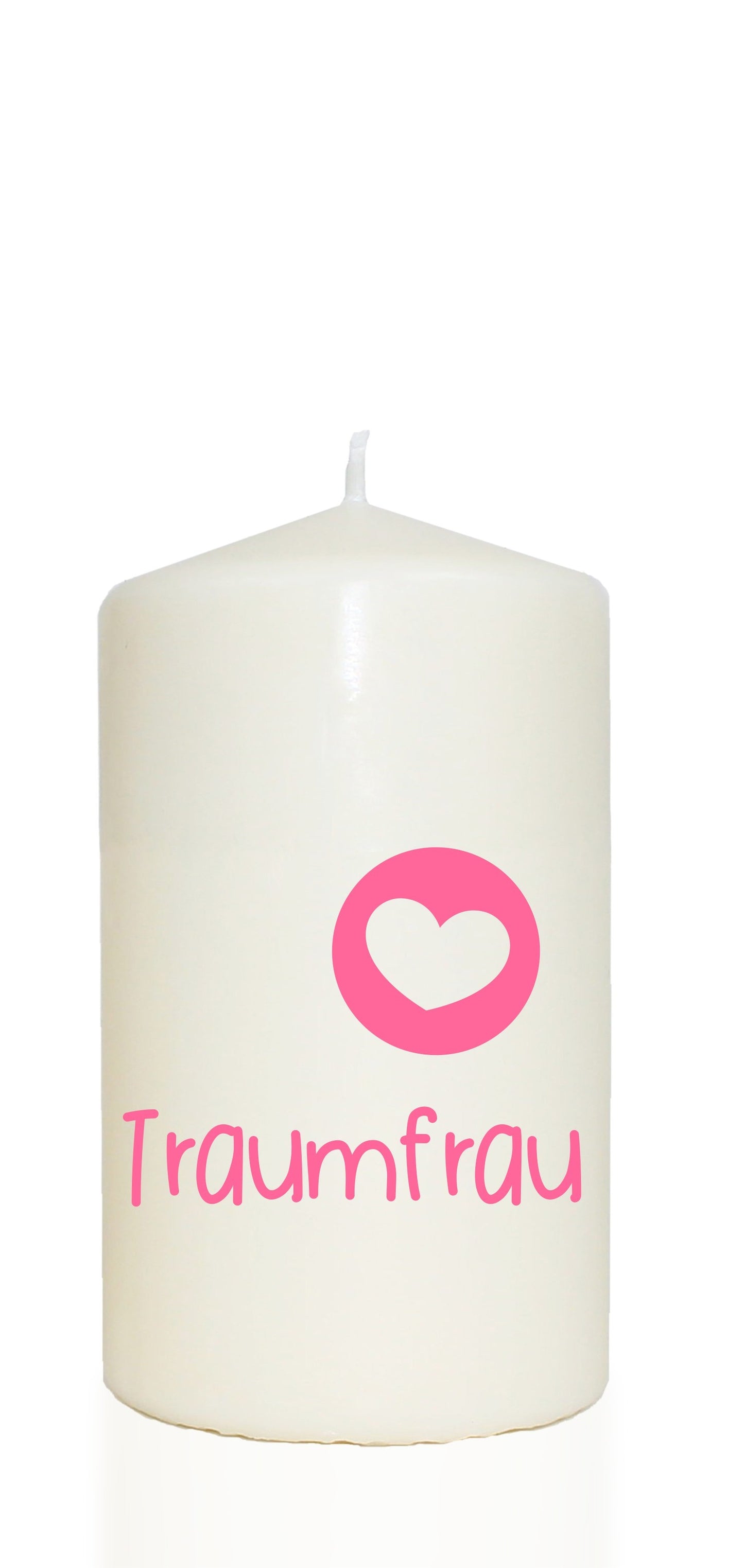 Spruchkerze, Traumfrau, rosa, 14cm, 480g Ø8cm, Kerze mit Spruch, Brenndauer ca 55 Std