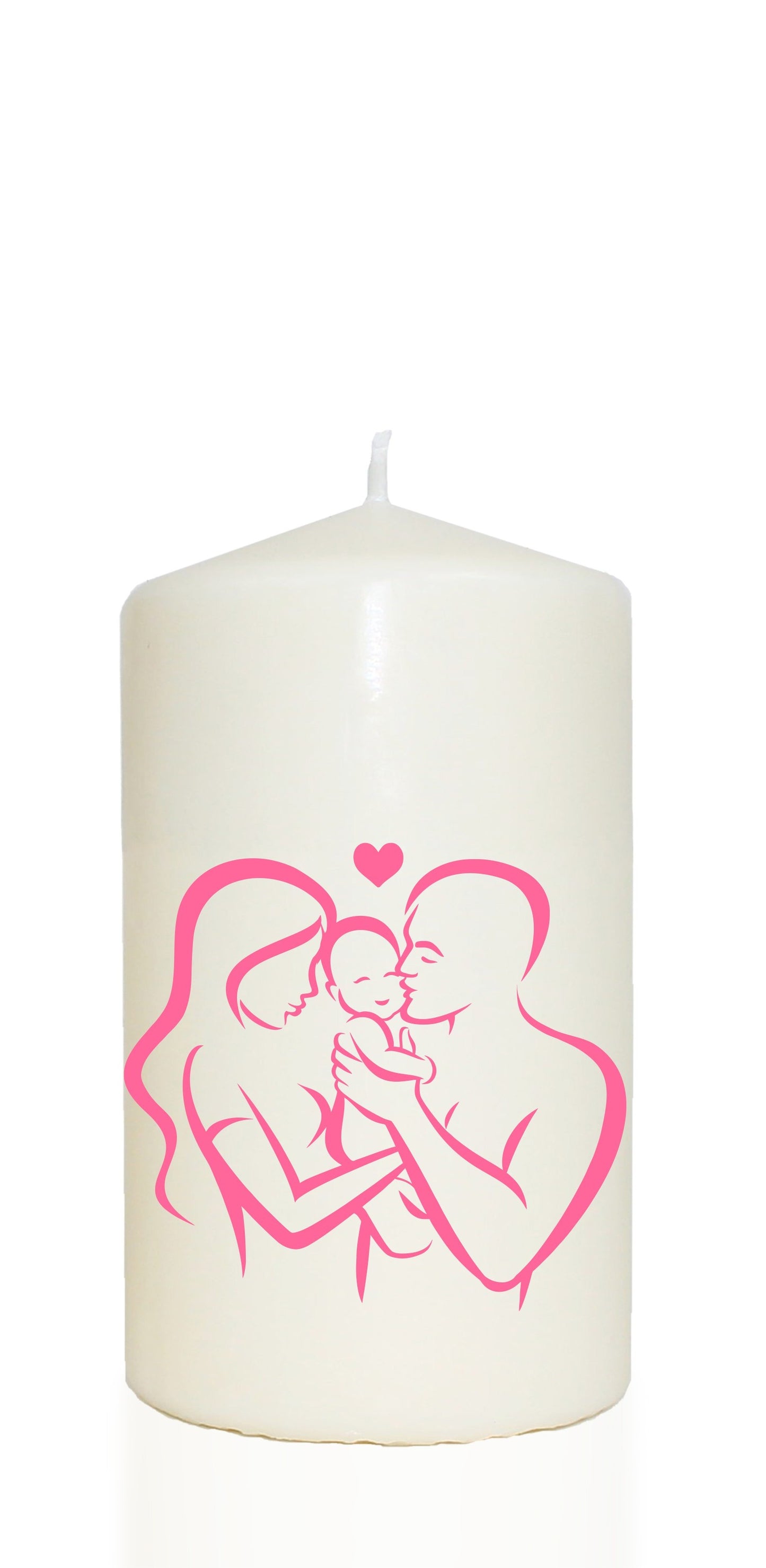 Spruchkerze, Eltern mit Kind - Familie/Geburt/Taufe, rosa, 14cm, 480g Ø8cm, Kerze mit Spruch, Brenndauer ca 55 Std