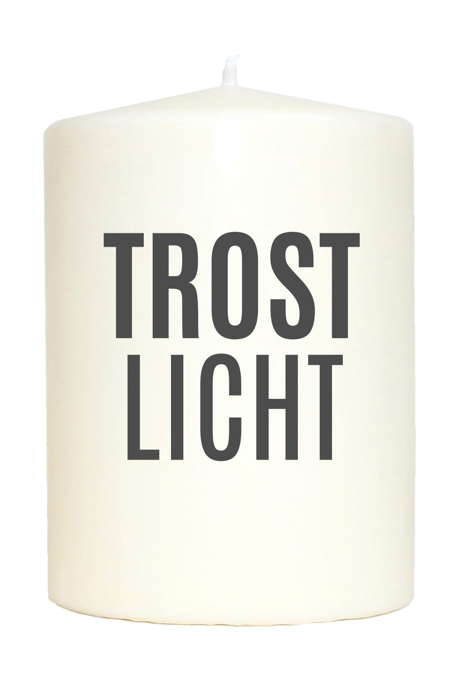 Kleine Spruchkerze weiß, Trost-Licht, Aufdruck grau, 10x7cm, Trauer-Kerze Gedenk-Kerze mit Spruch Motiv-Kerze