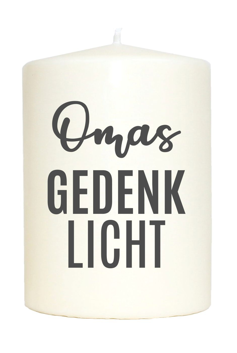 Kleine Spruchkerze weiß, Omas Gedenklicht, Aufdruck grau, 10x7cm, Trauer-Kerze Gedenk-Kerze mit Spruch Motiv-Kerze