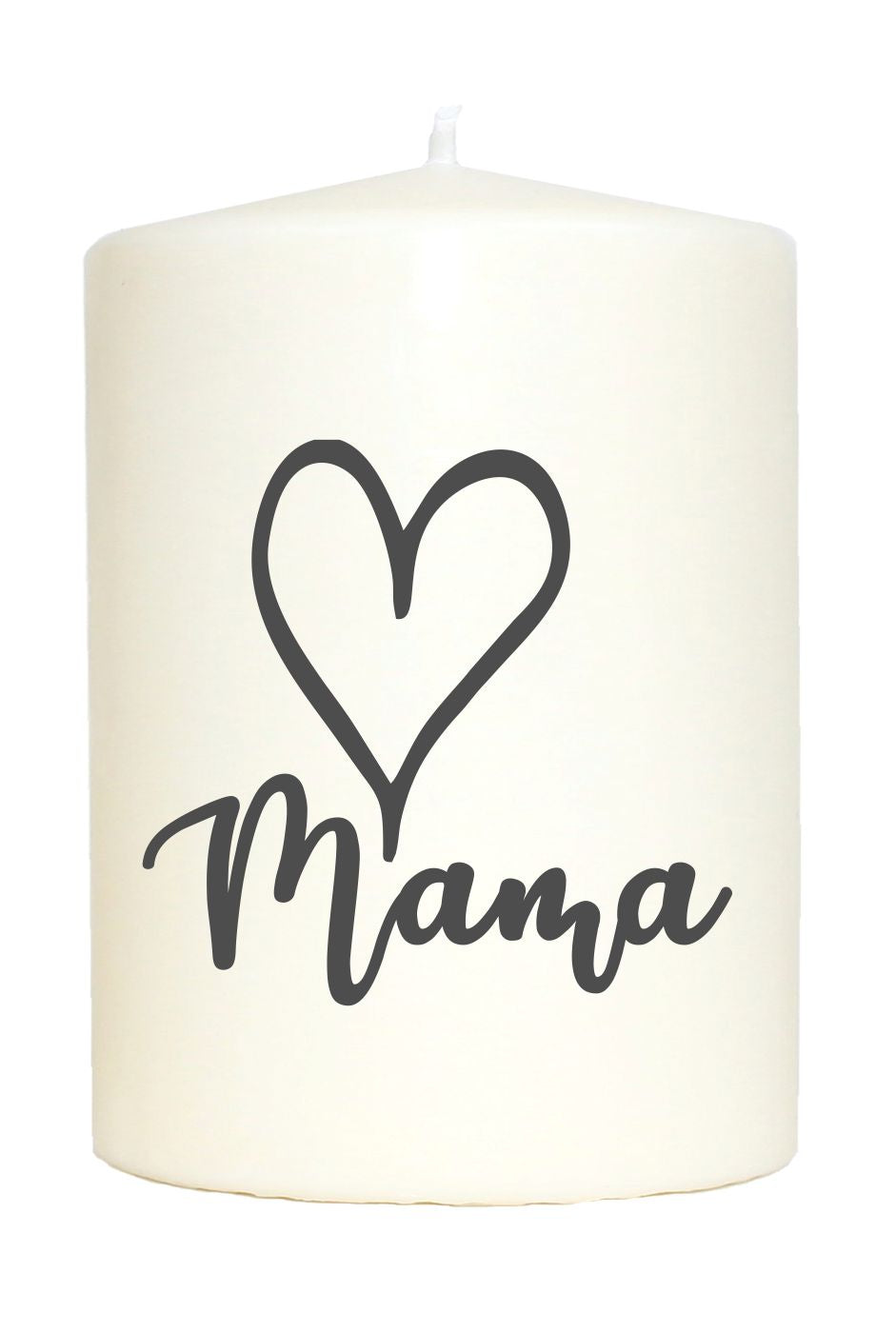 Kleine Spruchkerze weiß, Mama Herz, Aufdruck grau, 10x7cm, Kerze mit Spruch Motiv-Kerze