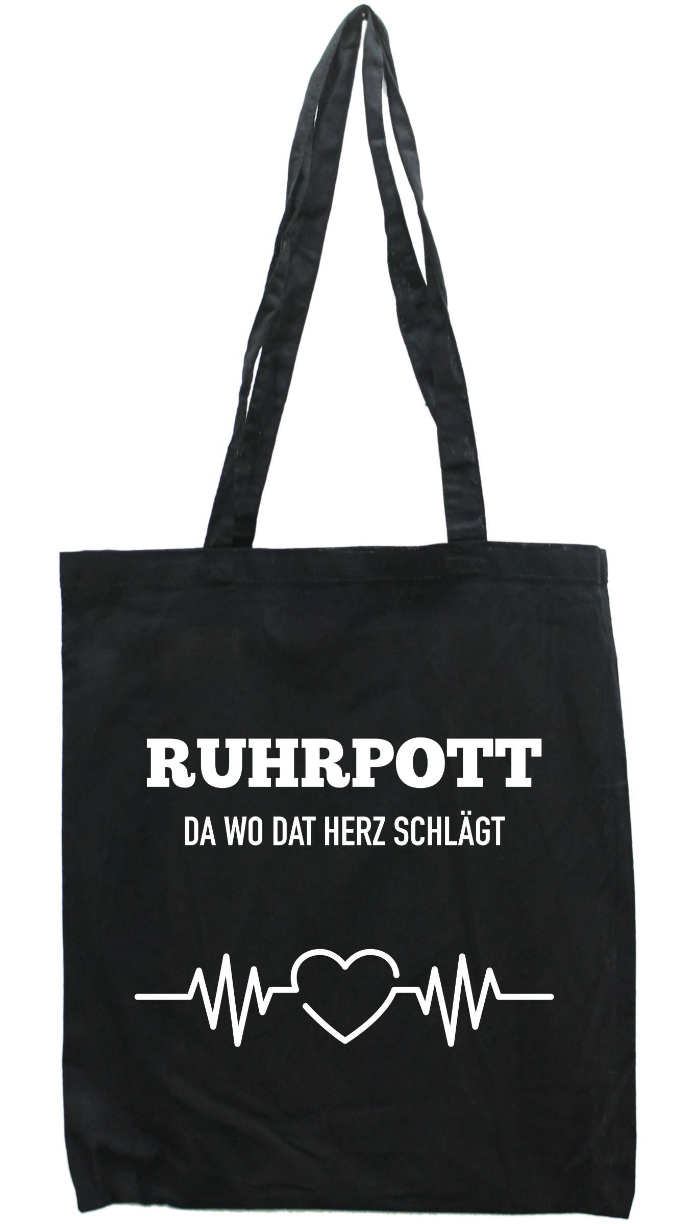 Tasche Ruhrpott da wo dat Herz schlägt, Druckfarbe auswählbar, Einkaufs-Beutel schwarz