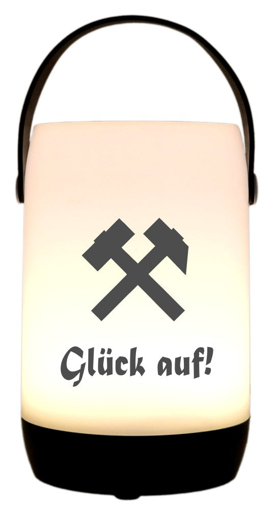 LED-Laterne Touch-Funktion & Akku, Glück auf! Schlägel und Eisen, schwarz 19x11,5cm, mit Bügel 25cm, LED-Licht LED-Leuchte LED-Lampe