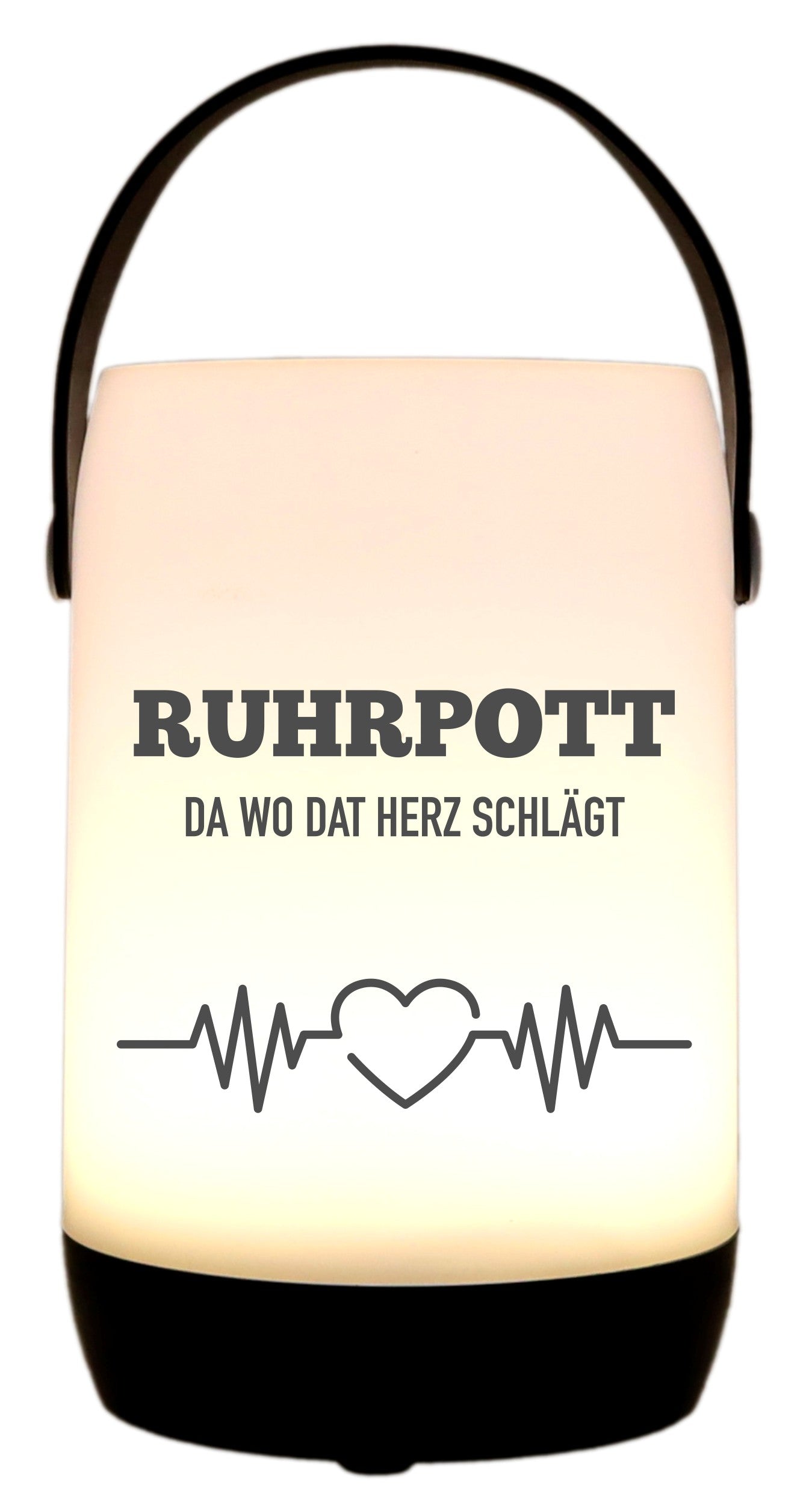 LED-Laterne Touch-Funktion & Akku, Ruhrpott da wo dat Herz schlägt, schwarz 19x11,5cm, mit Bügel 25cm, LED-Licht LED-Leuchte LED-Lampe