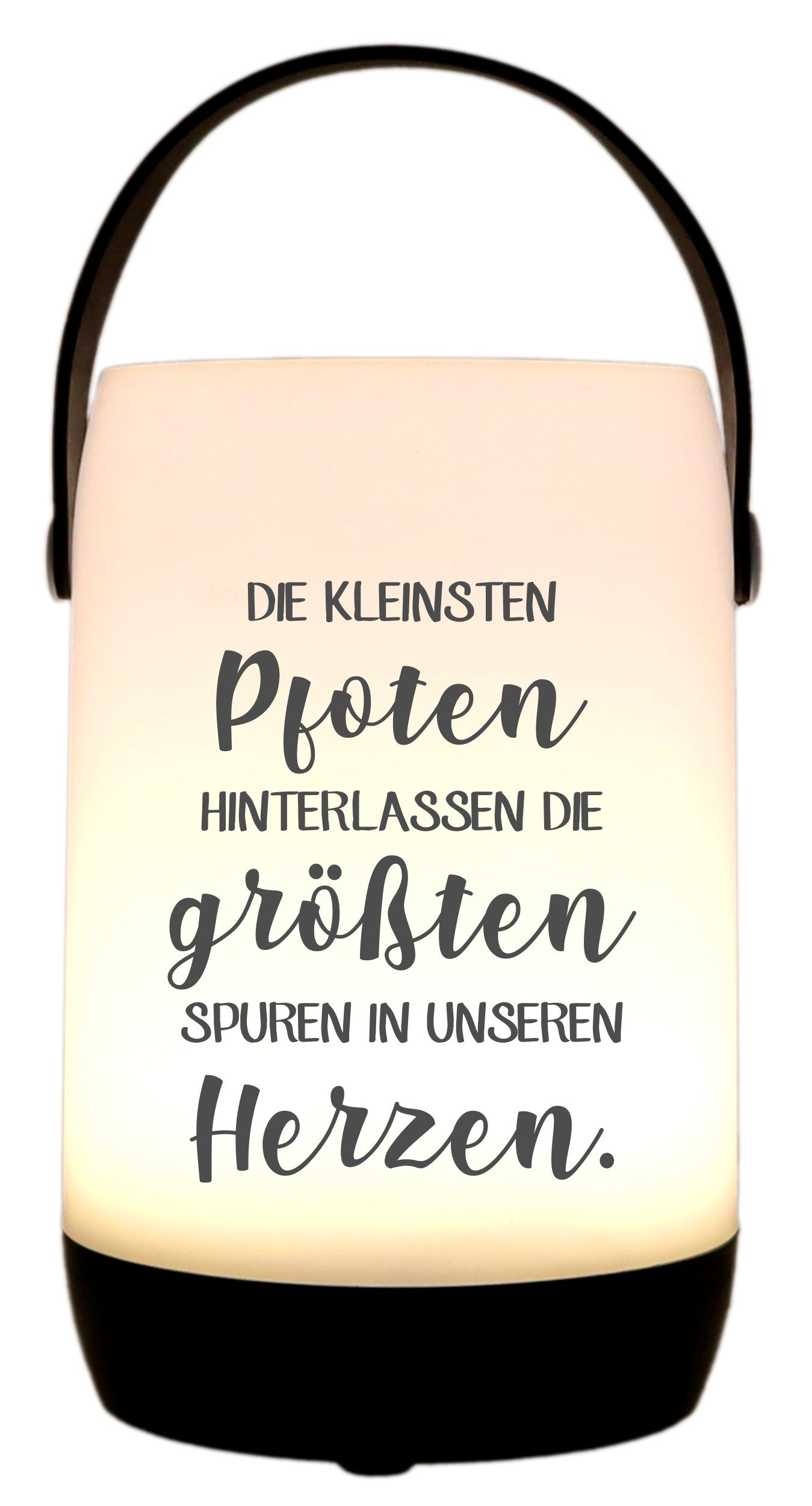 LED-Laterne Touch-Funktion & Akku, Die kleinsten Pfoten hinterlassen die größten Spuren, schwarz 19x11,5cm, mit Bügel 25cm, LED-Licht LED-Leuchte LED-Lampe