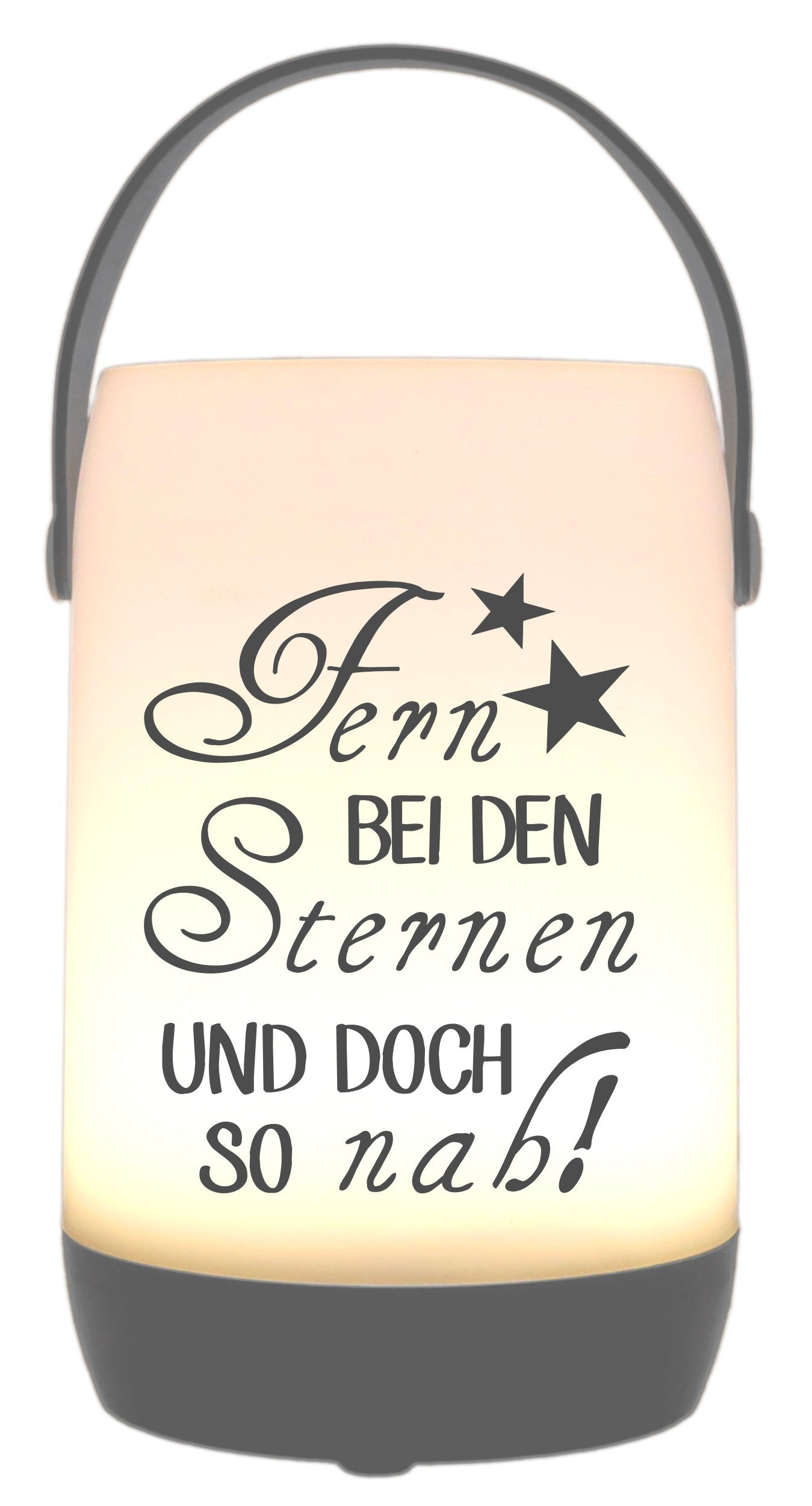 LED-Laterne Touch-Funktion & Akku, Fern bei den Sternen und doch so nah, grau 19x11,5cm, mit Bügel 25cm, LED-Licht LED-Leuchte LED-Lampe