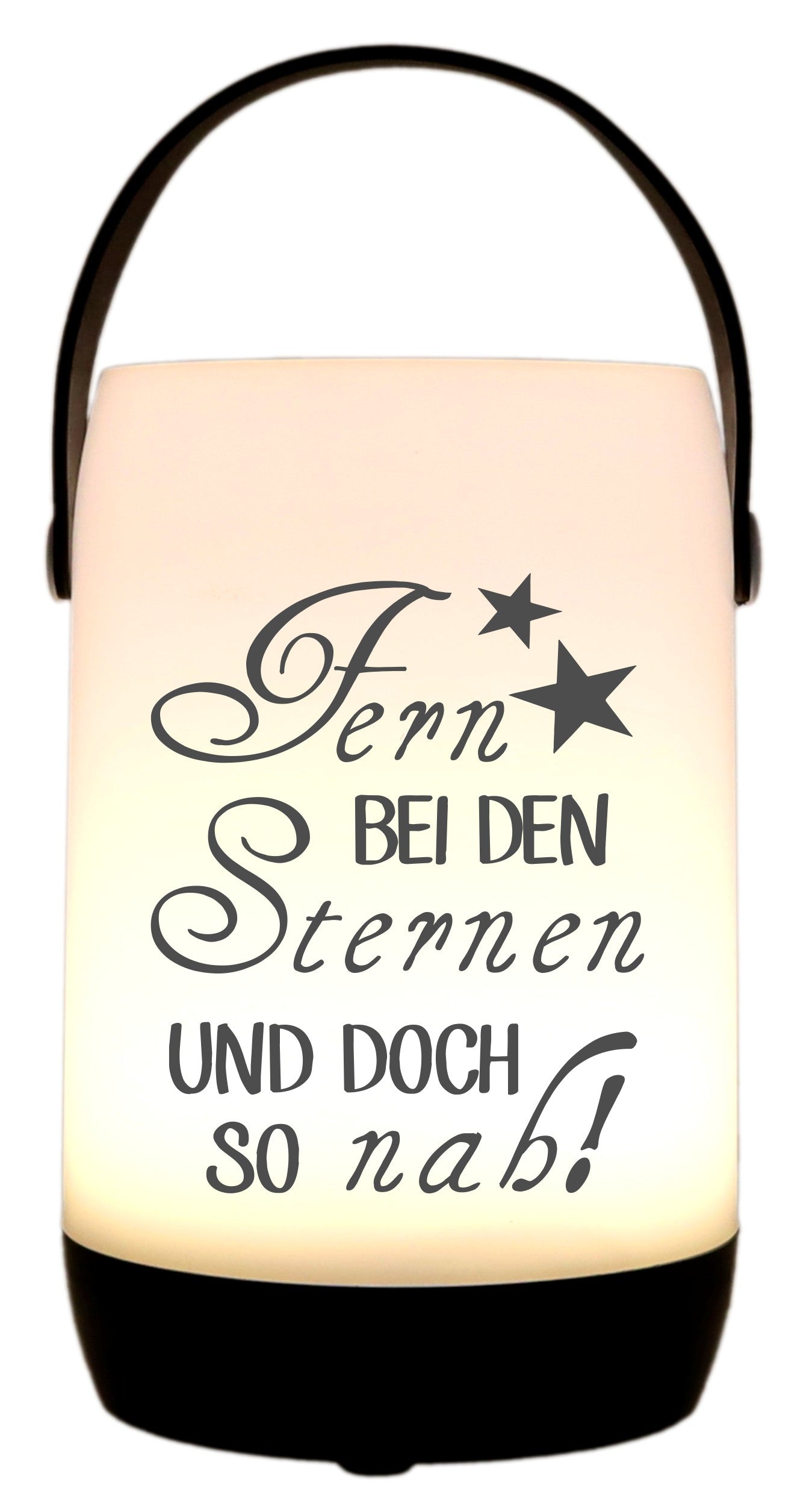 LED-Laterne Touch-Funktion & Akku, Fern bei den Sternen und doch so nah, schwarz 19x11,5cm, mit Bügel 25cm, LED-Licht LED-Leuchte LED-Lampe