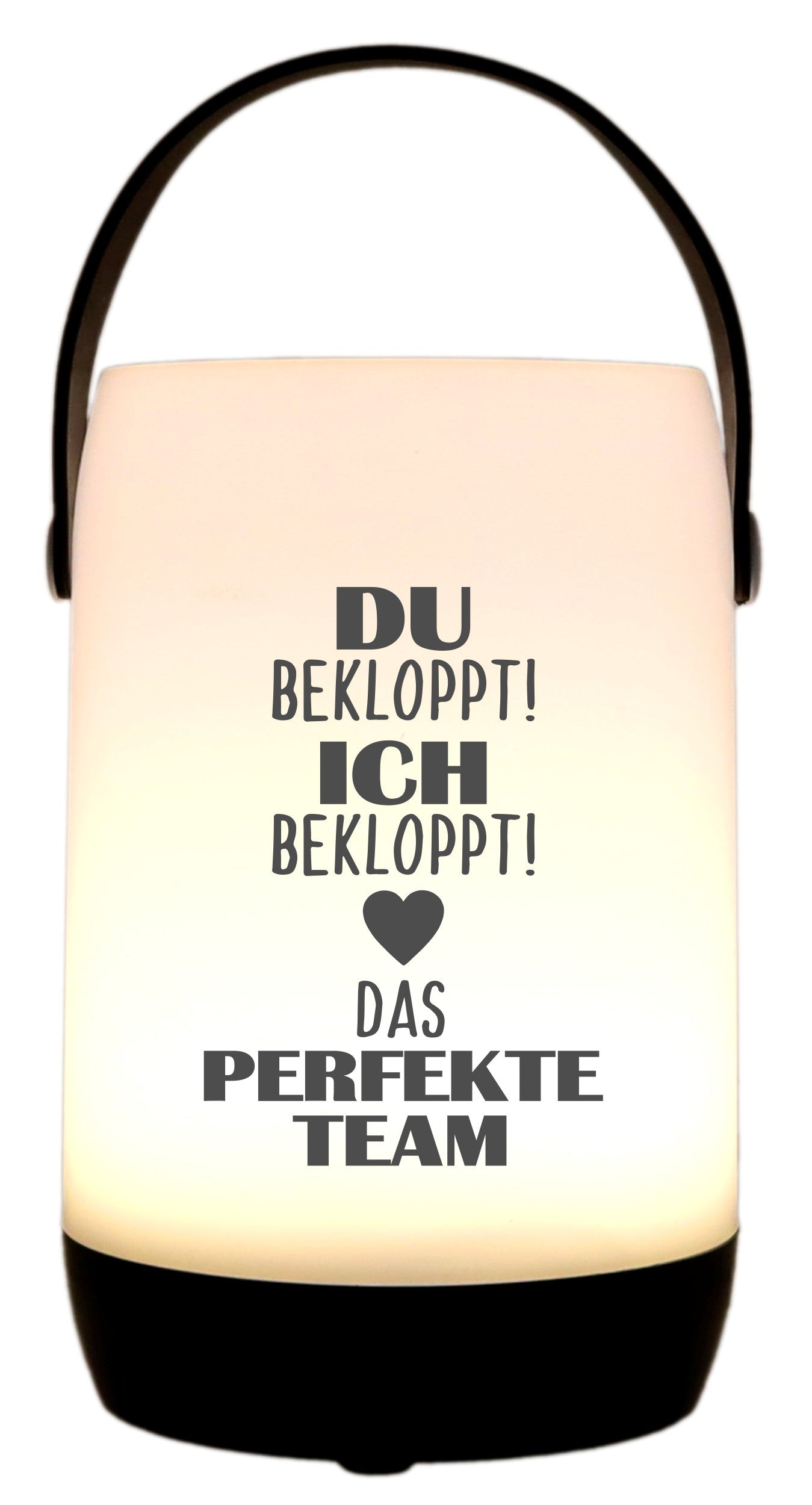 LED-Laterne Touch-Funktion & Akku, Ich Du bekloppt Das perfekte Team, schwarz 19x11,5cm, mit Bügel 25cm, LED-Licht LED-Leuchte LED-Lampe