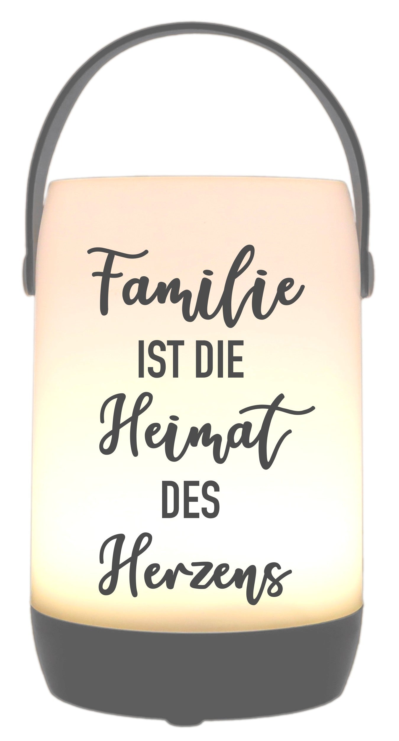 LED-Laterne Touch-Funktion & Akku, Familie ist die Heimat des Herzens, grau 19x11,5cm, mit Bügel 25cm, LED-Licht LED-Leuchte LED-Lampe