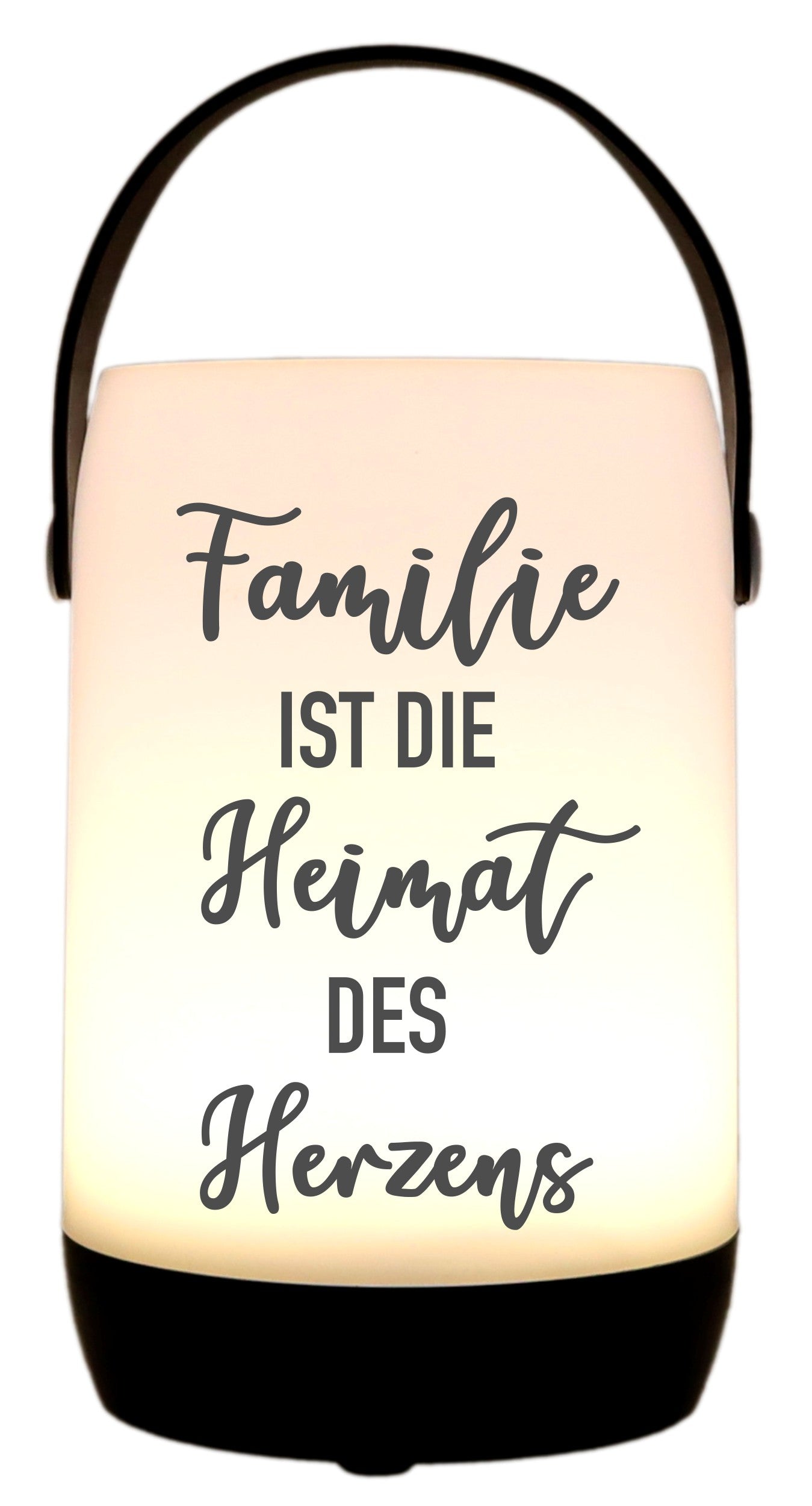 LED-Laterne Touch-Funktion & Akku, Familie ist die Heimat des Herzens, schwarz 19x11,5cm, mit Bügel 25cm, LED-Licht LED-Leuchte LED-Lampe