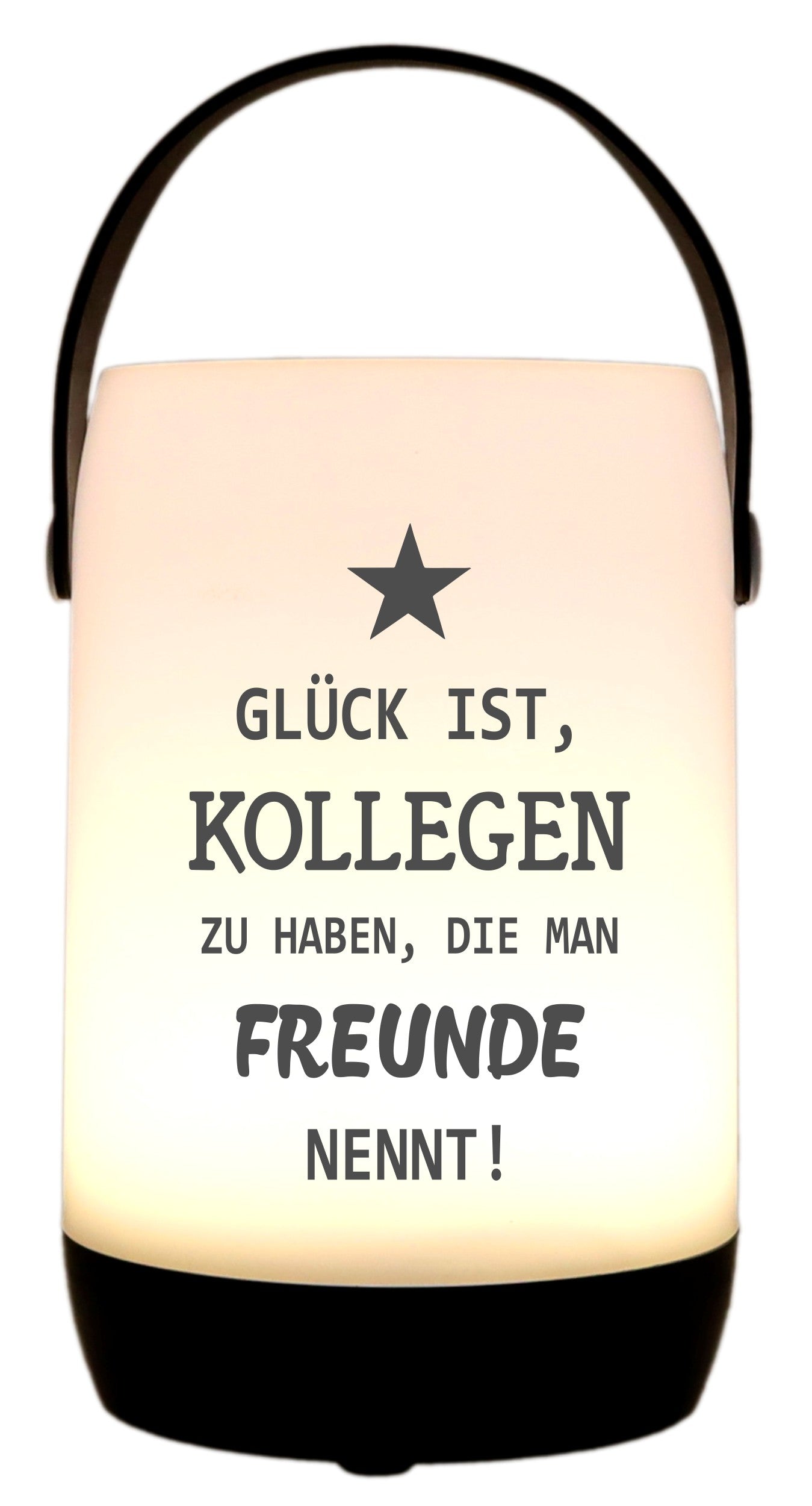 LED-Laterne Touch-Funktion & Akku, Kollegen die man Freunde nennt, schwarz 19x11,5cm, mit Bügel 25cm, LED-Licht LED-Leuchte LED-Lampe