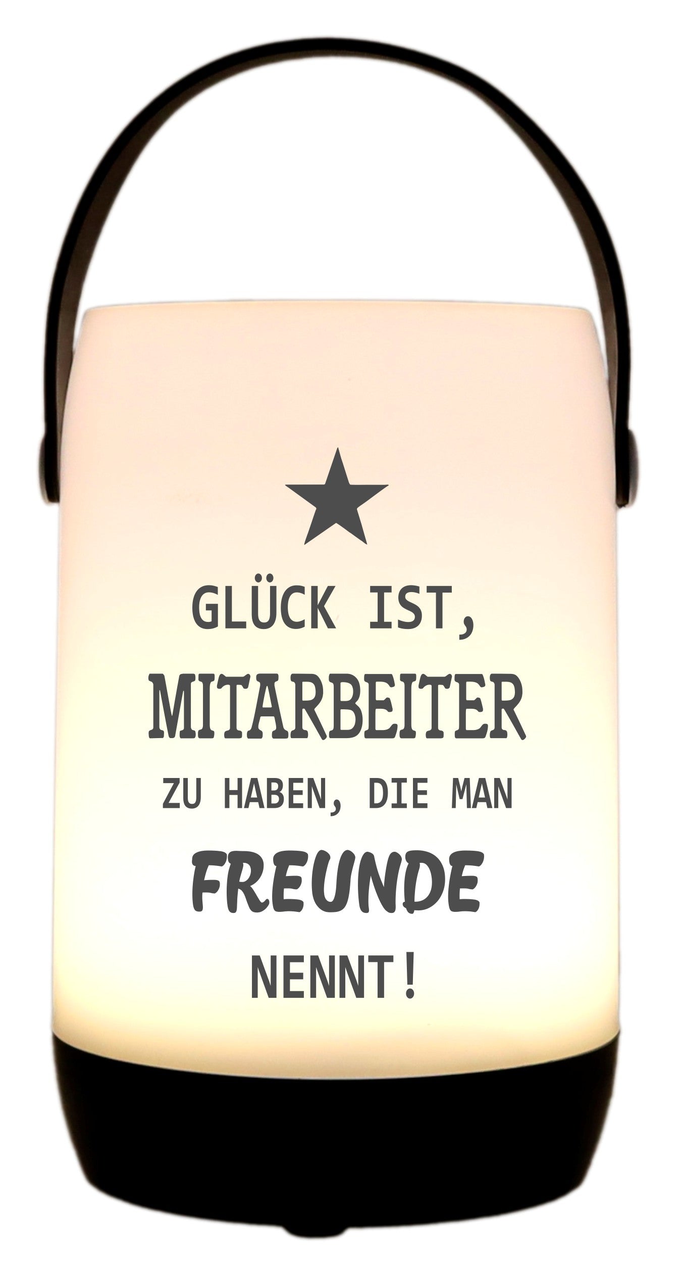 LED-Laterne Touch-Funktion & Akku, Mitarbeiter die man Freunde nennt, schwarz 19x11,5cm, mit Bügel 25cm, LED-Licht LED-Leuchte LED-Lampe