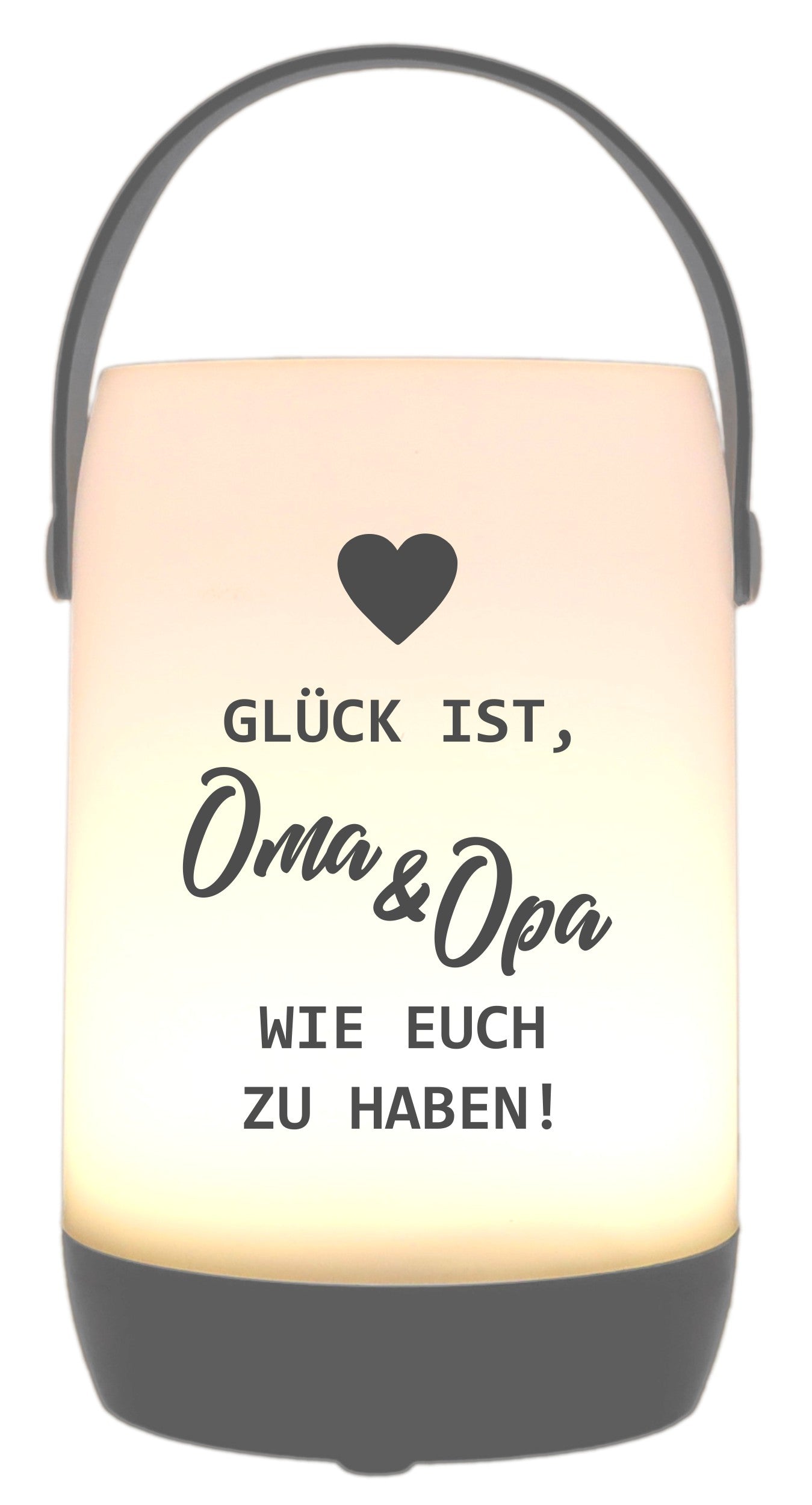 LED-Laterne Touch-Funktion & Akku, Glück ist Oma & Opa wie euch zu haben, grau 19x11,5cm, mit Bügel 25cm, LED-Licht LED-Leuchte LED-Lampe
