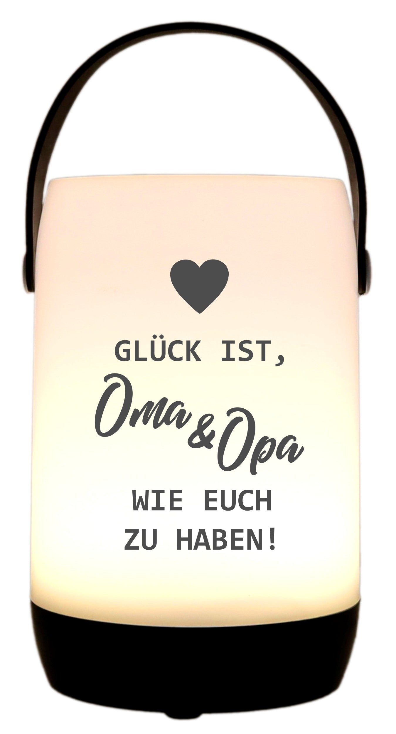 LED-Laterne Touch-Funktion & Akku, Glück ist Oma & Opa wie euch zu haben, schwarz 19x11,5cm, mit Bügel 25cm, LED-Licht LED-Leuchte LED-Lampe
