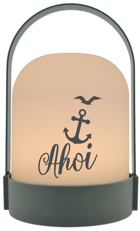LED-Laterne, Ahoi Anker Möwen maritim, 22x14cm Batterie LED-Licht Kunststoff Lampe mit Text Spruch