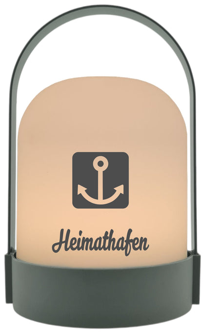 LED-Laterne, Heimathafen Anker maritim, 22x14cm Batterie LED-Licht Kunststoff Lampe mit Text Spruch