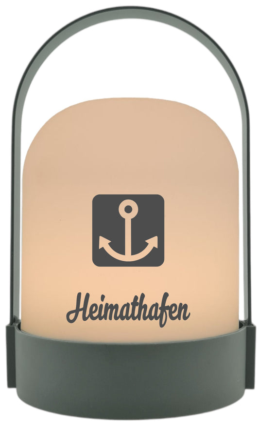 LED-Laterne, Heimathafen Anker maritim, 22x14cm Batterie LED-Licht Kunststoff Lampe mit Text Spruch