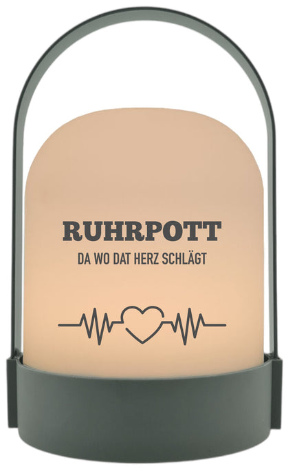 LED-Laterne, Ruhrpott da wo dat Herz schlägt, 22x14cm Batterie LED-Licht Kunststoff Lampe mit Text Spruch