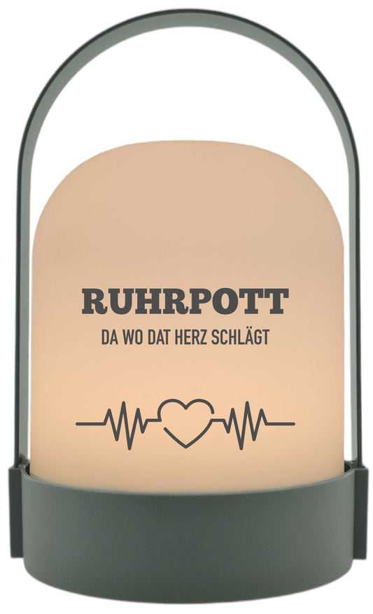 LED-Laterne, Ruhrpott da wo dat Herz schlägt, 22x14cm Batterie LED-Licht Kunststoff Lampe mit Text Spruch
