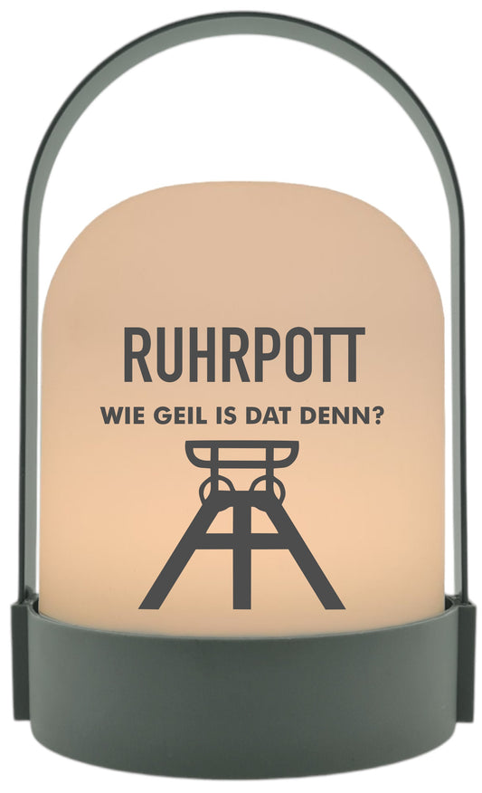 LED-Laterne, Ruhrpott wie geil is dat denn, 22x14cm Batterie LED-Licht Kunststoff Lampe mit Text Spruch