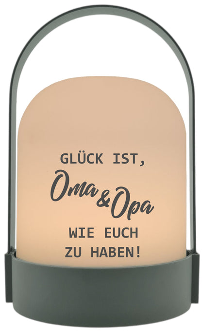 LED-Laterne, Glück ist Oma & Opa wie euch zu haben, 22x14cm Batterie LED-Licht Kunststoff Lampe mit Text Spruch