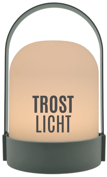 LED-Laterne,  Trost-Licht, 22x14cm Batterie LED-Licht Kunststoff Lampe mit Text Spruch