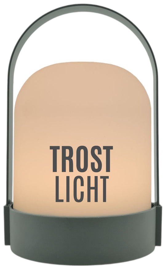 LED-Laterne,  Trost-Licht, 22x14cm Batterie LED-Licht Kunststoff Lampe mit Text Spruch