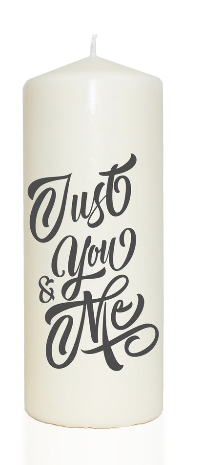 Spruchkerze, Just You & Me, grau, 20cm, 765g Ø8cm, Kerze mit Spruch, Brenndauer ca 70 Std