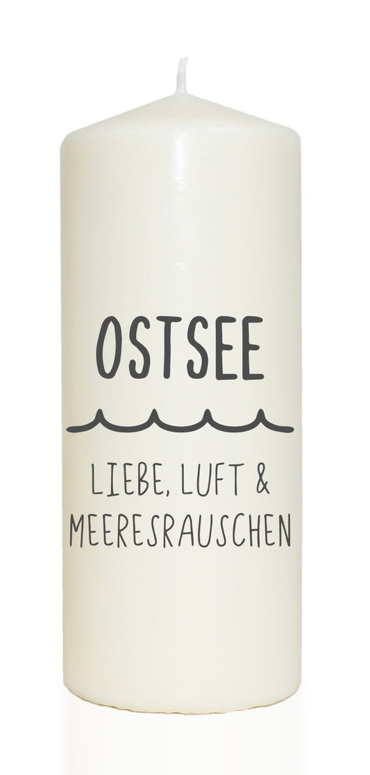 Spruchkerze, Ostsee Liebe Luft Meeresrauschen, 20cm, 765g d8cm, Kerze mit Spruch, Brenndauer ca 70 Std