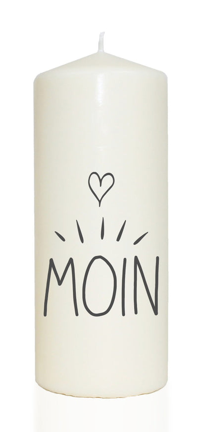 Spruchkerze, Moin Herz, 20cm, 765g d8cm, Kerze mit Spruch, Brenndauer ca 70 Std