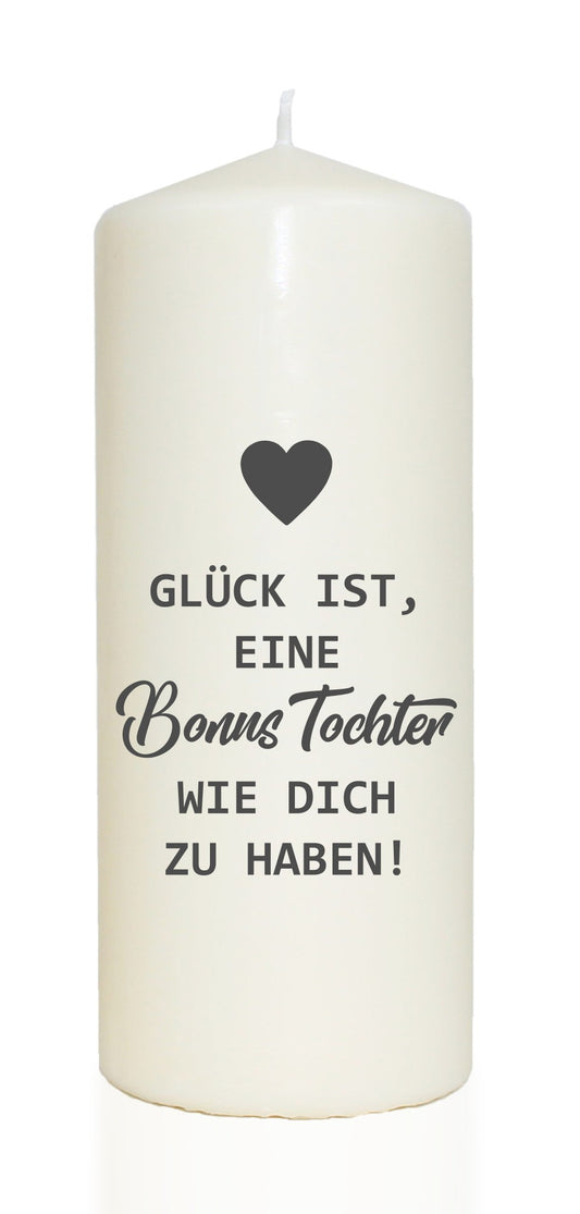 Spruchkerze, Glück ist eine Bonus-Tochter wie dich zu haben, 20cm, 765g d8cm, Kerze mit Spruch, Brenndauer ca 70 Std