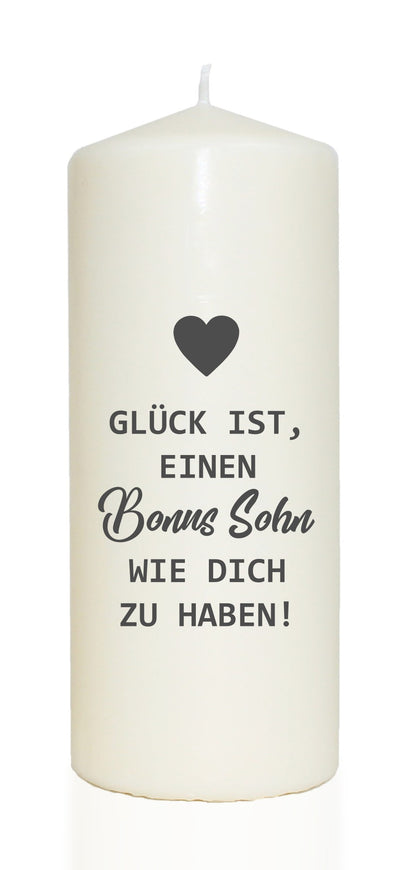 Spruchkerze, Glück ist einen Bonus-Sohn wie dich zu haben, 20cm, 765g d8cm, Kerze mit Spruch, Brenndauer ca 70 Std