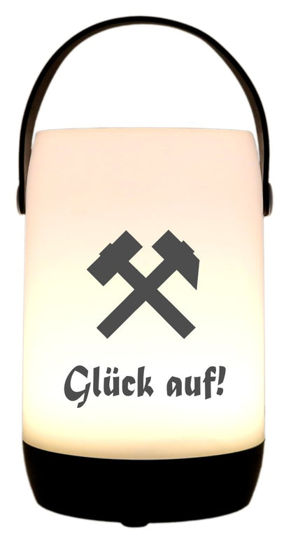 LED-Laterne Touch-Funktion & Akku, Glück auf! Schlägel und Eisen, schwarz 19x11,5cm, mit Bügel 25cm, LED-Licht LED-Leuchte LED-Lampe