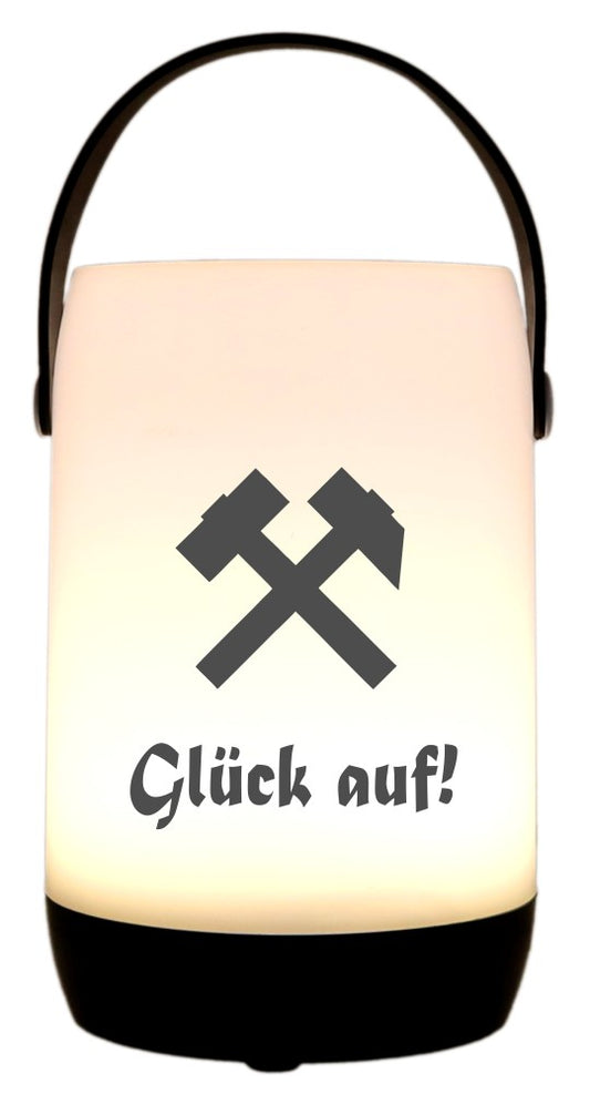 LED-Laterne Touch-Funktion & Akku, Glück auf! Schlägel und Eisen, schwarz 19x11,5cm, mit Bügel 25cm, LED-Licht LED-Leuchte LED-Lampe