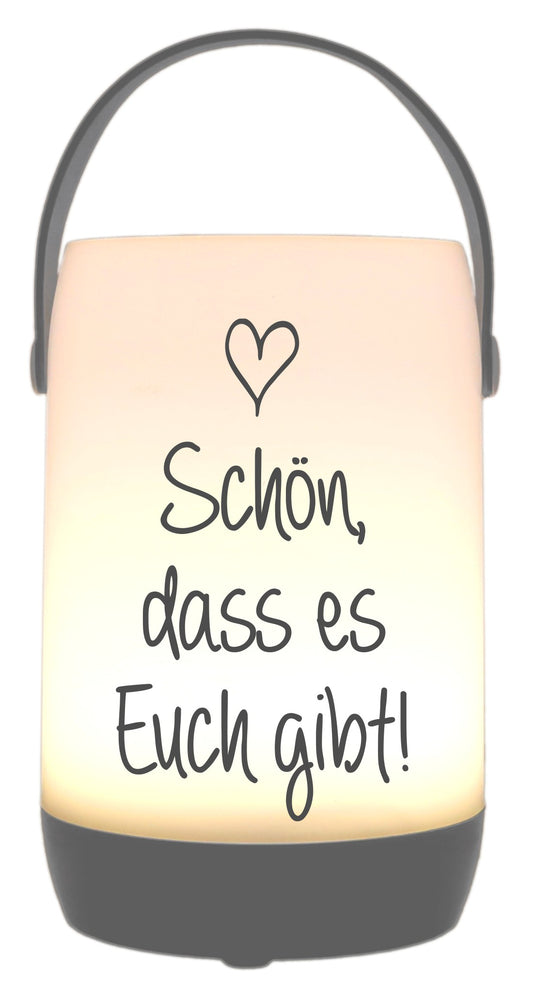LED-Laterne Touch-Funktion & Akku, Schön dass es Euch gibt, grau 19x11,5cm, mit Bügel 25cm, LED-Licht LED-Leuchte LED-Lampe