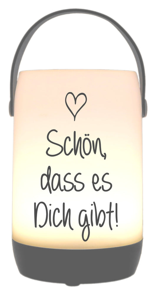 LED-Laterne Touch-Funktion & Akku, Schön dass es Dich gibt, grau 19x11,5cm, mit Bügel 25cm, LED-Licht LED-Leuchte LED-Lampe