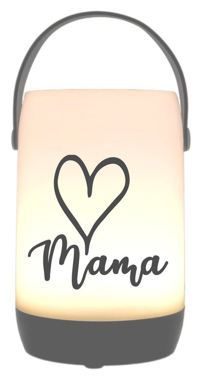 LED-Laterne Touch-Funktion & Akku, Mama Herz, grau 19x11,5cm, mit Bügel 25cm, LED-Licht LED-Leuchte LED-Lampe