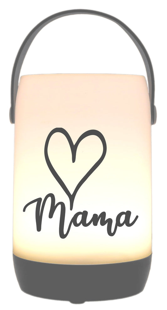 LED-Laterne Touch-Funktion & Akku, Mama Herz, grau 19x11,5cm, mit Bügel 25cm, LED-Licht LED-Leuchte LED-Lampe