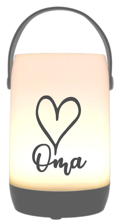 LED-Laterne Touch-Funktion & Akku, Oma Herz, grau 19x11,5cm, mit Bügel 25cm, LED-Licht LED-Leuchte LED-Lampe